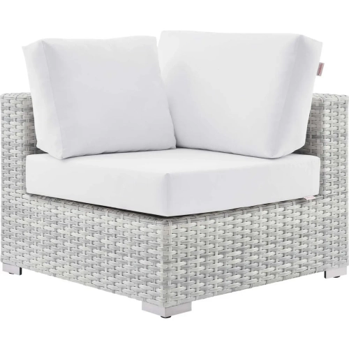 Convene Outdoor Corner Sectional Unit in White Fabric & Gray Poly Rattan