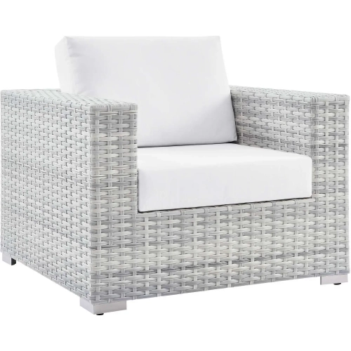 Convene Outdoor Accent Arm Chair in White Fabric & Gray Poly Rattan