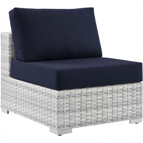 Convene Outdoor Armless Chair in Navy Fabric & Gray Poly Rattan