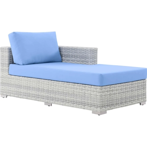 Convene Outdoor Right Chaise in Light Blue Fabric & Gray Poly Rattan