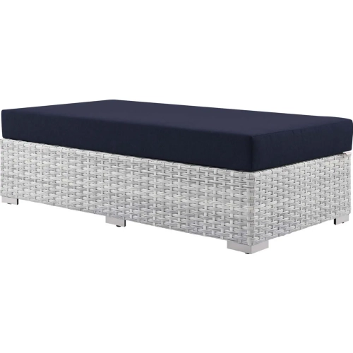 Convene Outdoor Rectangular Ottoman in Navy Fabric & Gray Poly Rattan
