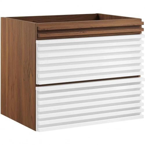 Render 24" Wall Mount Bathroom Vanity (Sink Not Included) in White & Walnut Finish