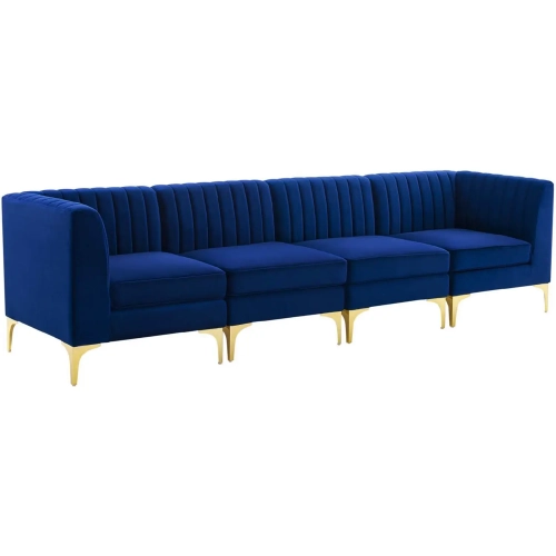 Triumph 4 Piece Modular Sectional Sofa in Channel Tufted Navy Velvet