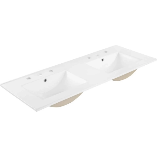 Cayman 48" Double Basin Bathroom Sink in White Ceramic