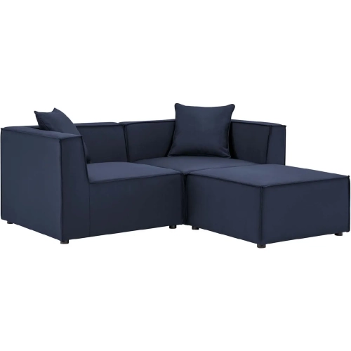 Saybrook Outdoor Loveseat & Ottoman in Navy Blue All Weather Fabric