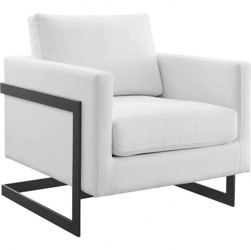 Posse Accent Chair in White Fabric & Black Metal