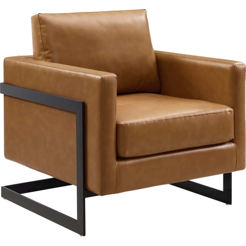 Posse Accent Chair in Tan Leatherette & Black Metal