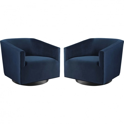 Twist Accent Swivel Chair in Midnight Blue Fabric & Black Metal (Set of 2)