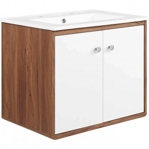 Transmit 24" Wall Mount Bathroom Vanity in Walnut & White