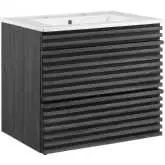 Render 24" Wall Mount Bathroom Vanity in Charcoal Gray Finish & White Ceramic