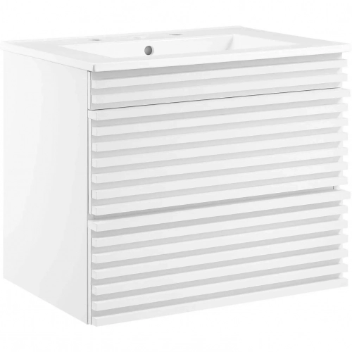 Render 24" Wall Mount Bathroom Vanity in White Finish & White Ceramic