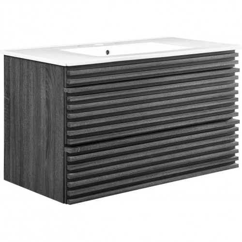 Render 36" Wall Mount Bathroom Vanity in Charcoal Gray Finish & White Ceramic