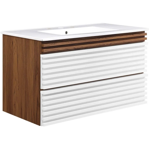 Render 36" Wall Mount Bathroom Vanity in White Finish & White Ceramic