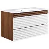 Render 36" Wall Mount Bathroom Vanity in White Finish & White Ceramic