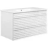 Render 36" Wall Mount Bathroom Vanity in White, Walnut Finish & White Ceramic