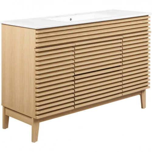 Render 48" Single Sink Bathroom Vanity in Oak Finish & White Ceramic