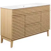 Render 48" Single Sink Bathroom Vanity in Oak Finish & White Ceramic