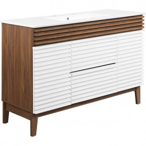 Render 48" Single Sink Bathroom Vanity in White Walnut Finish & White Ceramic