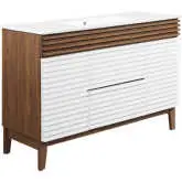 Render 48" Single Sink Bathroom Vanity in White Walnut Finish & White Ceramic