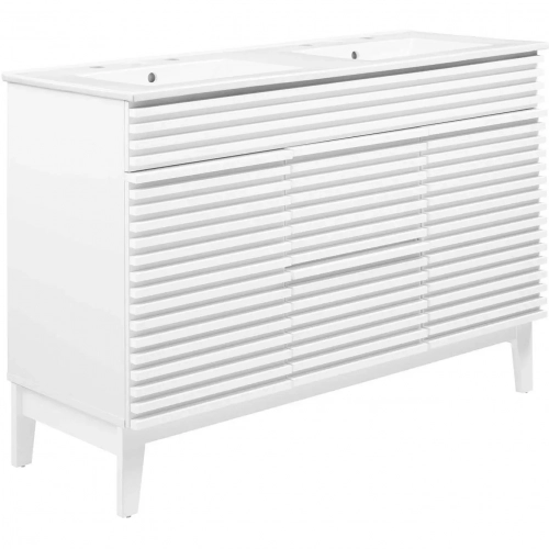 Render 48" Double Sink Bathroom Vanity in White Finish & White Ceramic