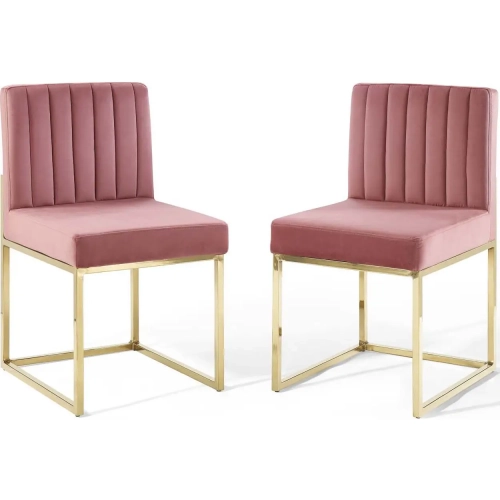 Carriage Dining Chair in Channel Tufted Dusty Rose Velvet (Set of 2)