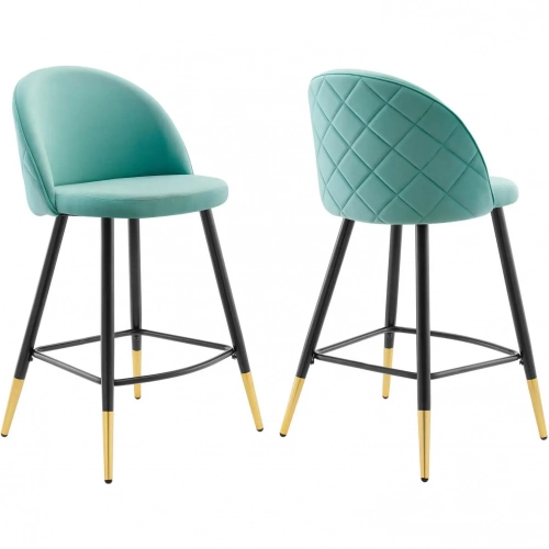 Cordial Counter Stool in Mint Performance Velvet & Black Metal (Set of 2)
