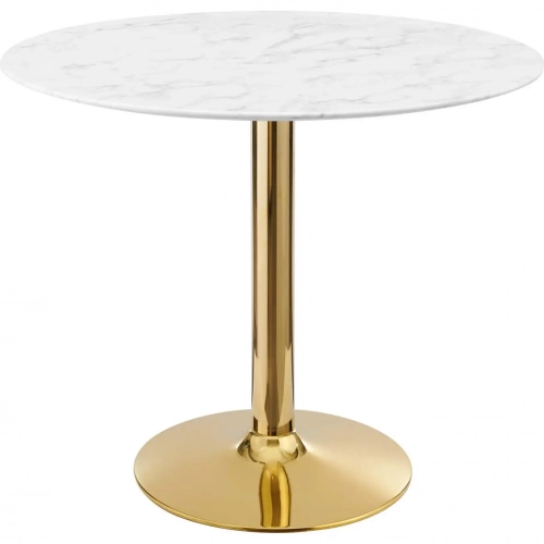 Verne 35" Dining Table in White Marble & Chrome Gold