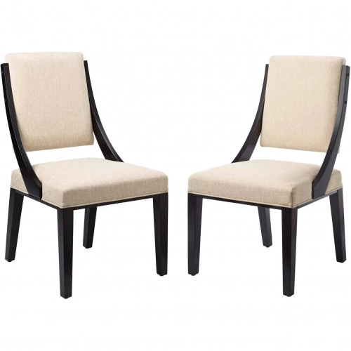 Cambridge Dining Chair in Beige Fabric & Wood (Set of 2)