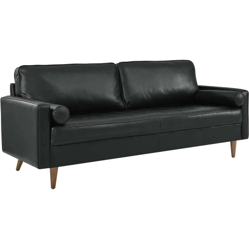 Valour 81" Sofa in Black Top Grain Leather & Wood