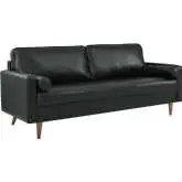 Valour 81" Sofa in Black Top Grain Leather & Wood