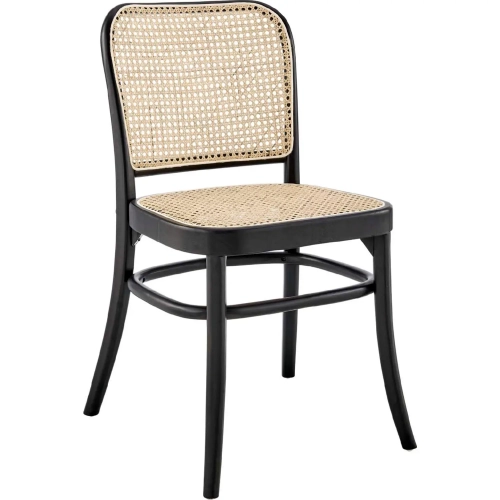 Winona Dining Chair in Black Wood & Natural Rattan