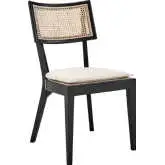 Caledonia Dining Chair in Black Wood, Cane & Beige Fabric
