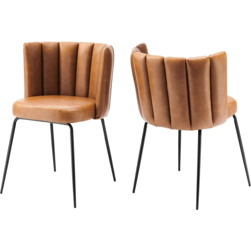 Virtue Dining Chair in Tan Vegan Leather & Black Metal (Set of 2)