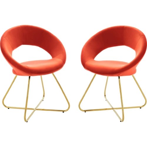 Nouvelle Dining Chair in Orange Velvet & Gold Metal (Set of 2)