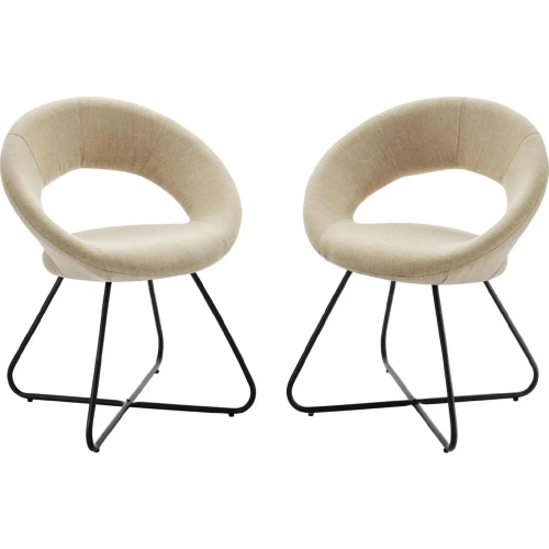 Nouvelle Dining Chair in Beige Fabric & Black Metal (Set of 2)
