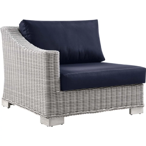 Conway Outdoor Left Arm Chair in Navy Bue Fabric & Gray Wicker Rattan