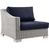 Conway Outdoor Left Arm Chair in Navy Bue Fabric & Gray Wicker Rattan