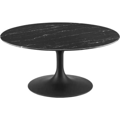 Lippa 36" Round Coffee Table in Black Faux Marble & Black Metal