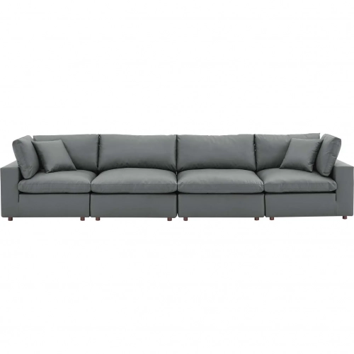 Commix Down Filled Overstuffed Sofa in Gray Vegan Leather