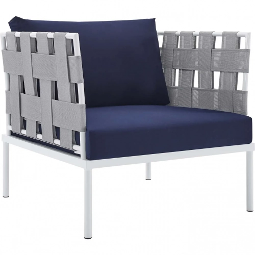 Harmony Outdoor Arm Chair in Gray Weave & Navy Sunbrella &reg;
