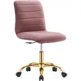 Ripple Armless Office Chair in Channel Tufted Dusty Rose Velvet & Gold