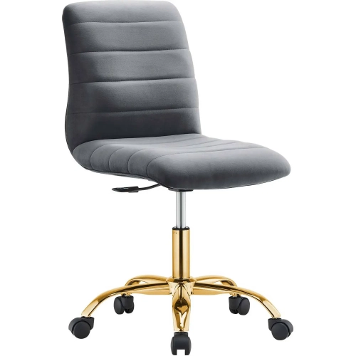 Ripple Armless Office Chair in Channel Tufted Gray Velvet & Gold