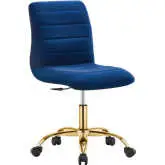 Ripple Armless Office Chair in Channel Tufted Navy Blue Velvet & Gold
