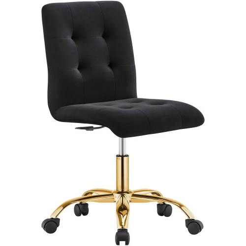 Prim Armless Office Chair in Tufted Black Velvet & Gold