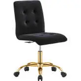 Prim Armless Office Chair in Tufted Black Velvet & Gold