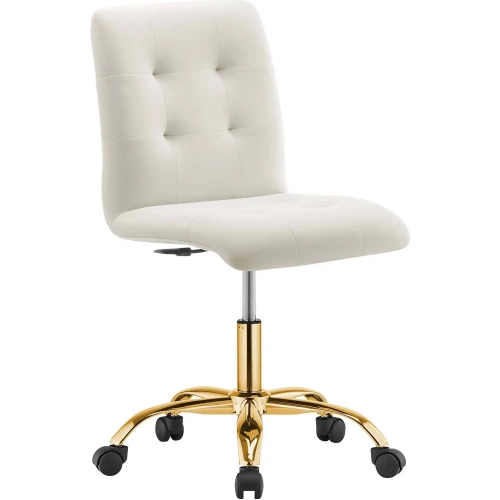 Prim Armless Office Chair in Tufted Ivory Velvet & Gold