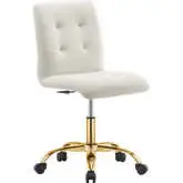 Prim Armless Office Chair in Tufted Ivory Velvet & Gold