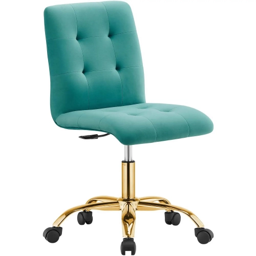 Prim Armless Office Chair in Tufted Teal Velvet & Gold