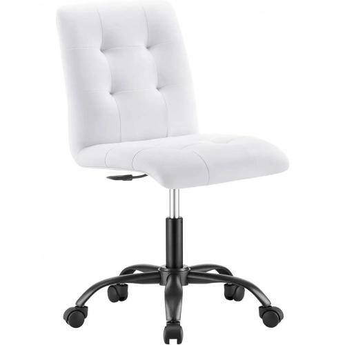 Prim Armless Office Chair in Tufted White Vegan Leather & Black