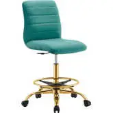 Ripple Armless Drafting Chair in Channel Tufted Teal Velvet & Gold